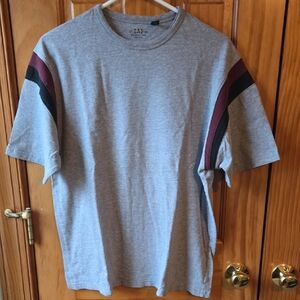 GAP Men's Gray Tee with Black and Red Stripes